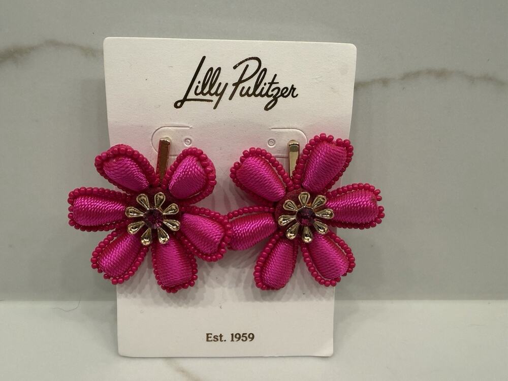 NWT Lilly Pulitzer PB Petal Earrings Passion Fruit Pink Floral Beaded Statement